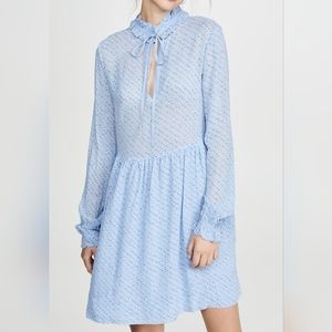 GANNI Sky Blue Printed Georgette Dress in Size  EUR 40/ US 8